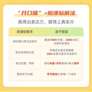 【周三闪购】【开学季首发限定送会员+书+试卷】开口喵AI外教课，剑桥x中大联合研发口语体系，百分百课本同步助口语提升，剑桥1500+轮深度对练拔高，AI外教24h陪练，每天25分钟边玩边说~