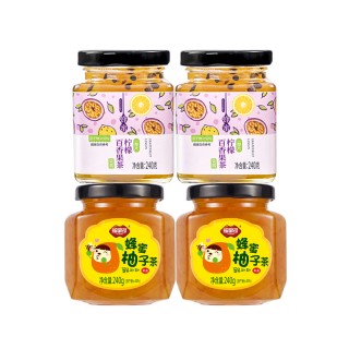 福事多 蜂蜜山楂乌梅子酱240g*2罐+蜂蜜柠檬百香果240g