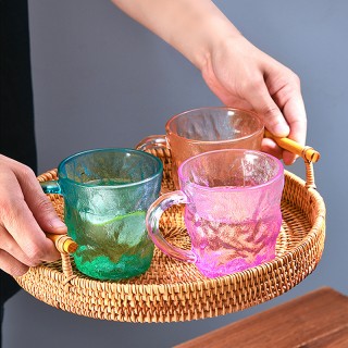 9.9元包邮！！！创意冰川杯带把手渐变色玻璃水杯ins风高颜值玻璃杯家用喝水杯子