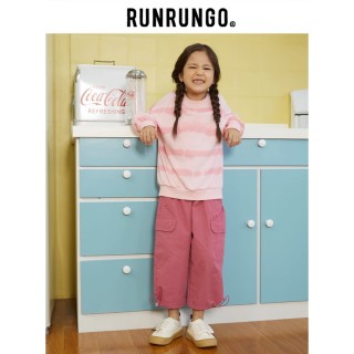 RUNRUNGO横条扎染印花卫衣美食派对系列2023秋季新款儿童休闲上衣