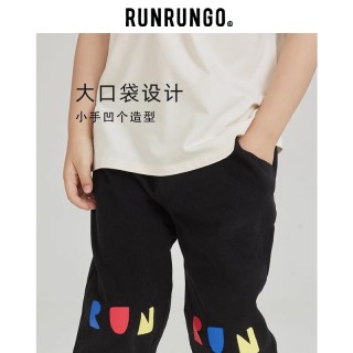 RUNRUNGO亲子字母休闲裤 儿童中大童工装长裤春秋新款大口袋设计
